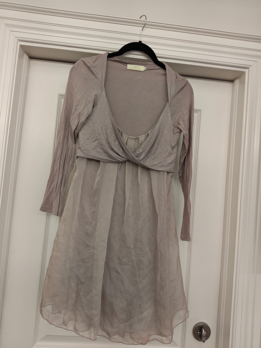 Vintage Y2K Women's Long Sleeve Layered Chiffon Dress in Mauve